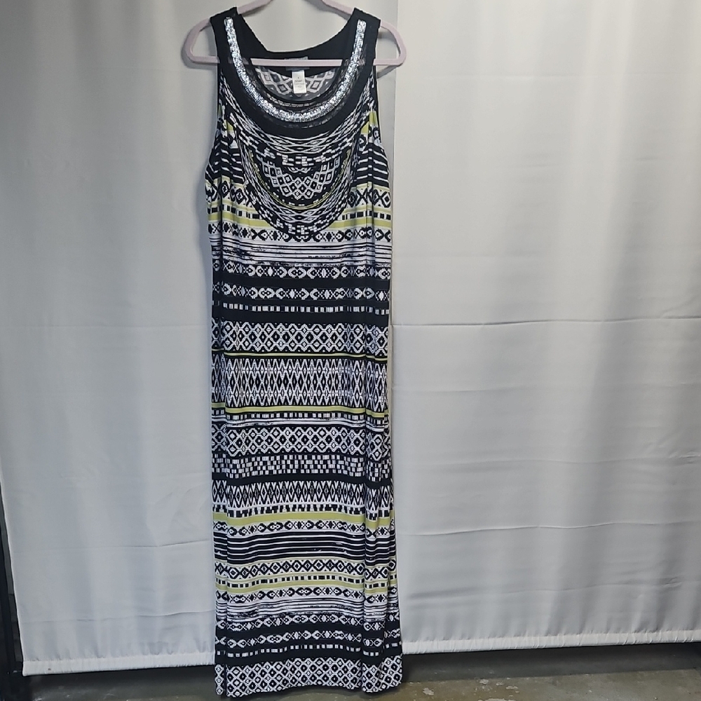 Catherines Black and White Patterned Maxi Dress